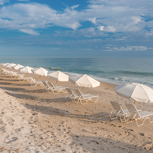 beach with beach chairs