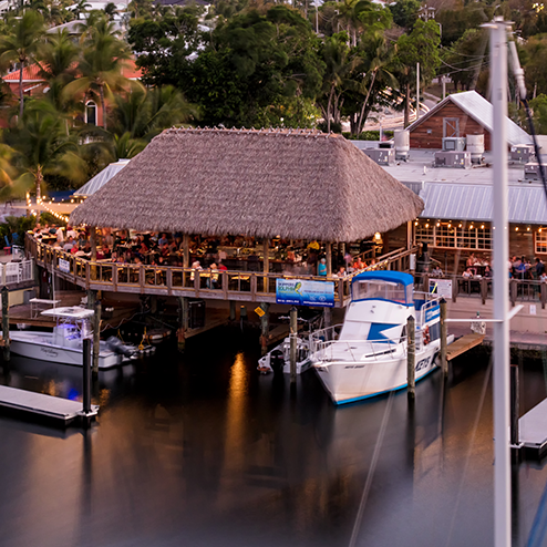 A boat docked in a marina.