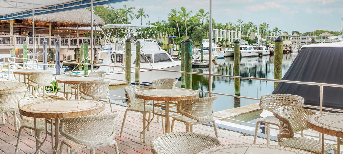 A boat docked in a marina.