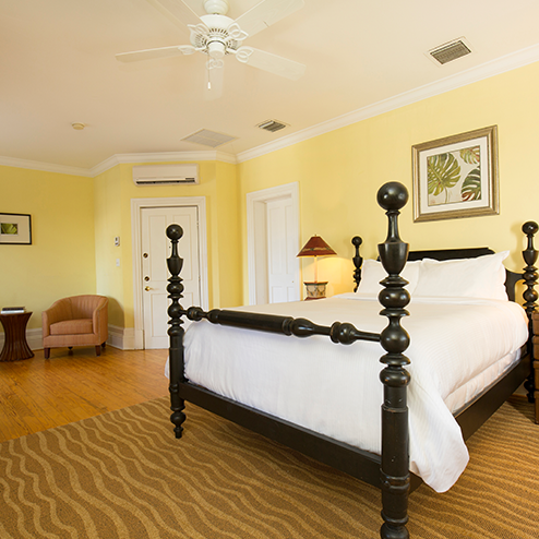 A bed in a bedroom.