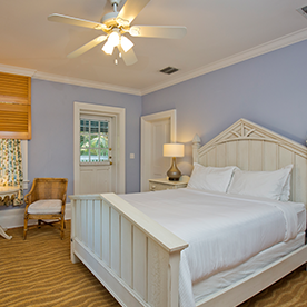 A bed in a bedroom.