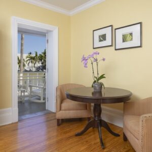 Weatherstation Inn Living Room looking out on terrace