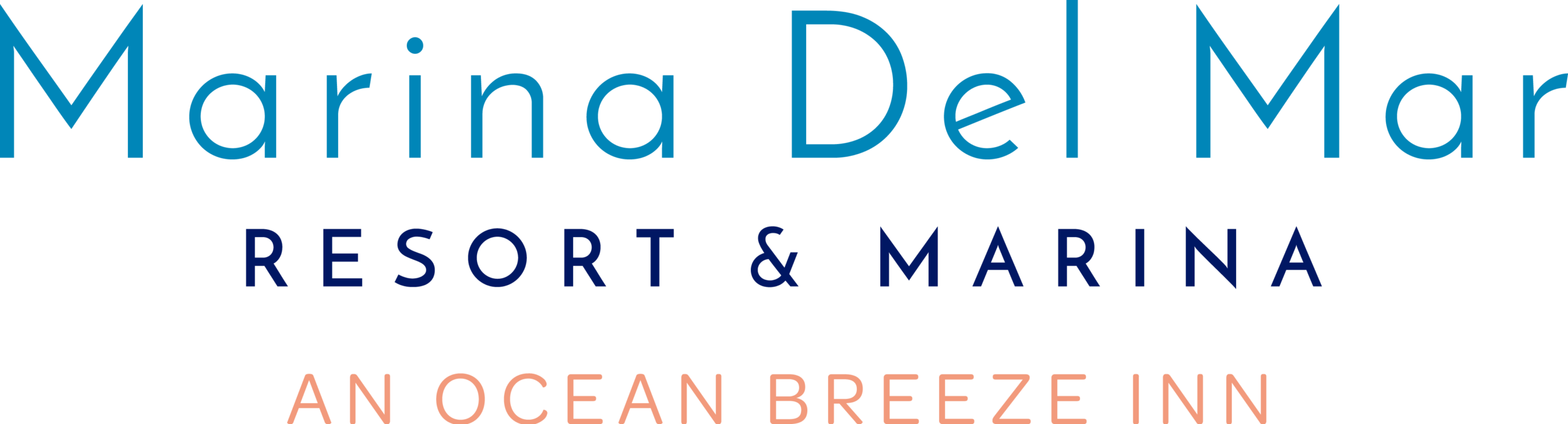 Marina Del Mar Resort & Marina logo with the tagline 'An Ocean Breeze Inn' in blue and coral text.