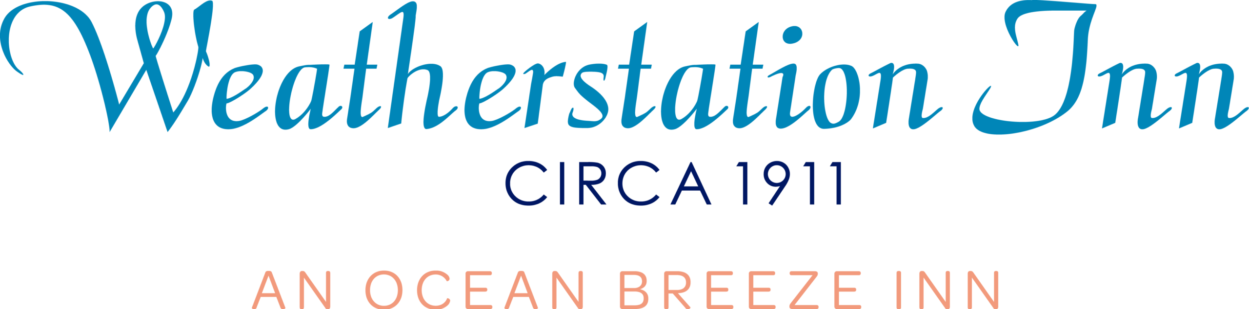 Weatherstation Inn logo featuring the text 'Weatherstation Inn Circa 1911 – An Ocean Breeze Inn' in shades of blue and orange.